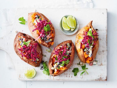 Baked Apricot and Sweet Potatoes with a Bean, Red Cabbage and Feta Top – Fuel By Nature